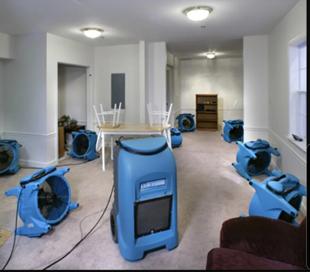 Air movers and dehumidifier setup for Water Extraction & Removal in Niles