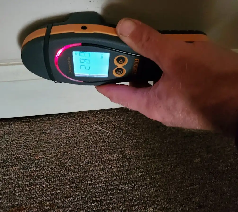 Moisture detection at baseboard during Storm Damage Restoration in Niles